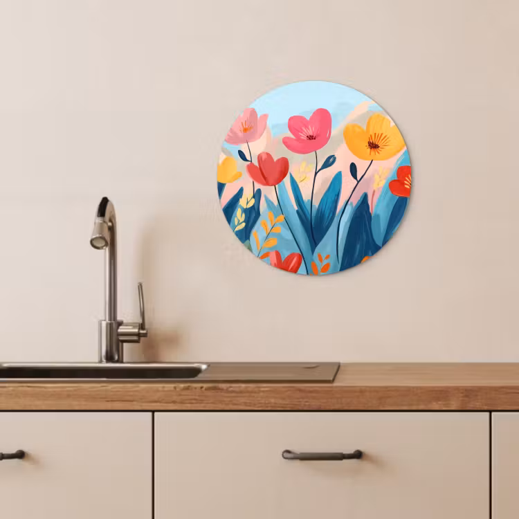 Tableau rond - Illustration - Fleurs - Colorées — 1
