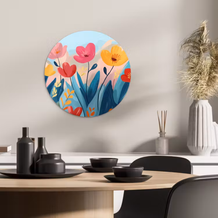 Tableau rond - Illustration - Fleurs - Colorées — 3