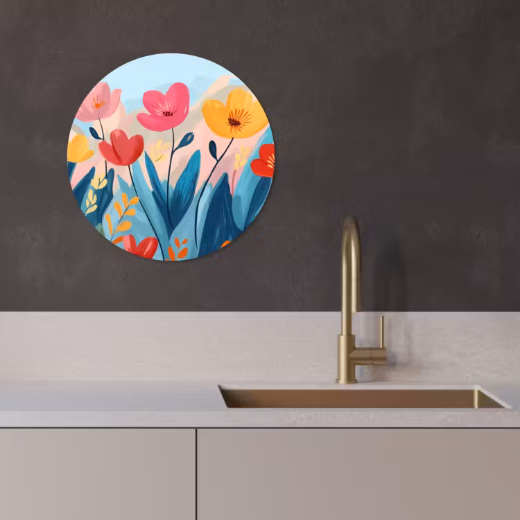 Tableau rond - Illustration - Fleurs - Colorées — 4
