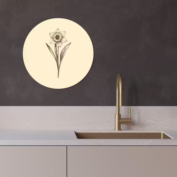 Tableau rond - Noir - Jonquille - Illustration — 1