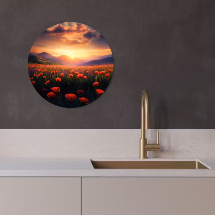 Tableau rond - Paysage - Coucher de soleil - Champ de fleurs — 3