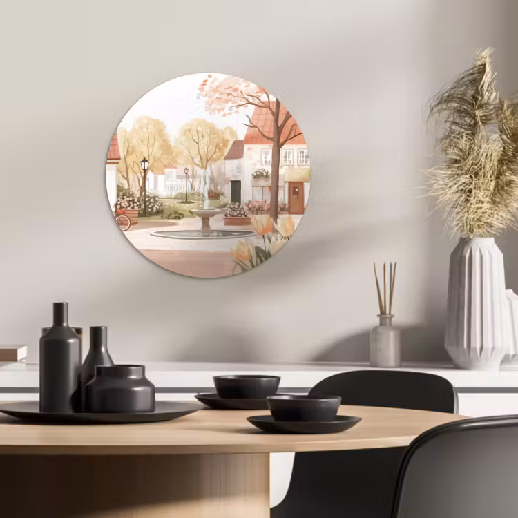 Tableau rond - Place du village - Fontaine - Tulipes — 2