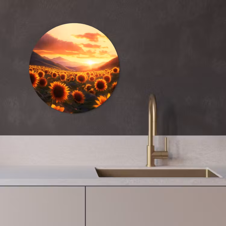 Tableau rond - Tournesols - Coucher de soleil - Paysage — 3