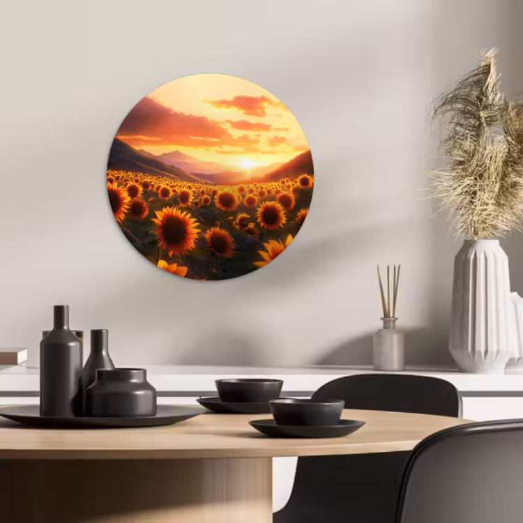 Tableau rond - Tournesols - Coucher de soleil - Paysage — 4