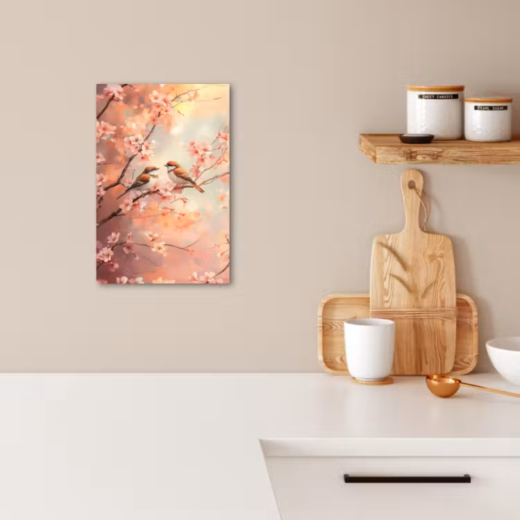 Tableau sur toile - Oiseaux - Romantique - Branche fleurie — 1