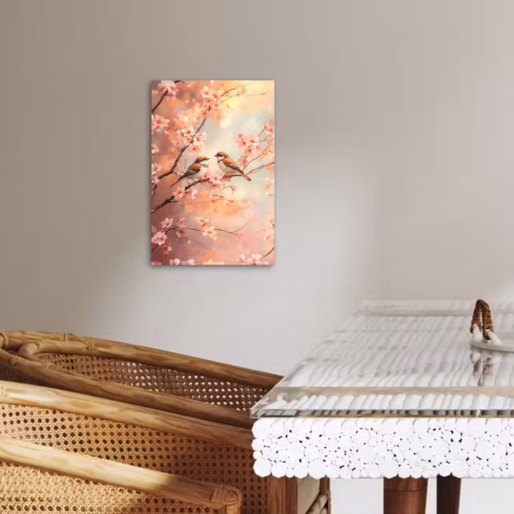 Tableau sur toile - Oiseaux - Romantique - Branche fleurie — 2