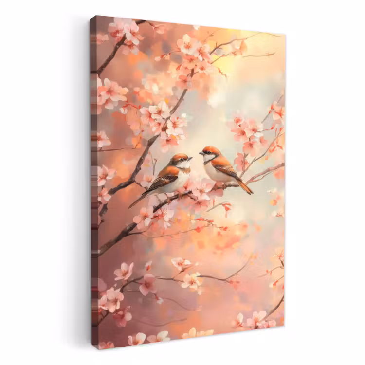 Tableau sur toile - Oiseaux - Romantique - Branche fleurie — 3