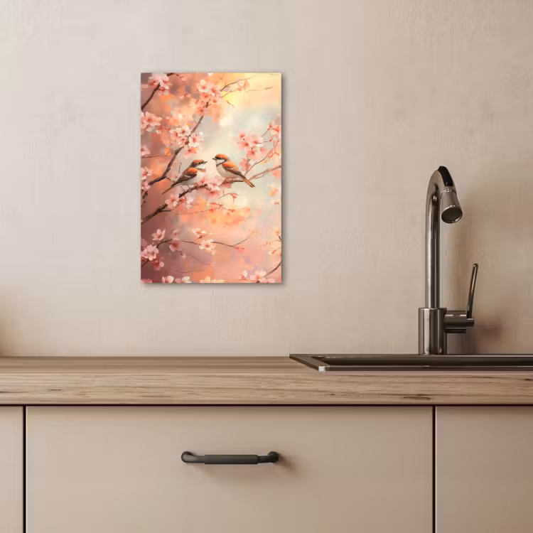 Tableau sur toile - Oiseaux - Romantique - Branche fleurie — 4