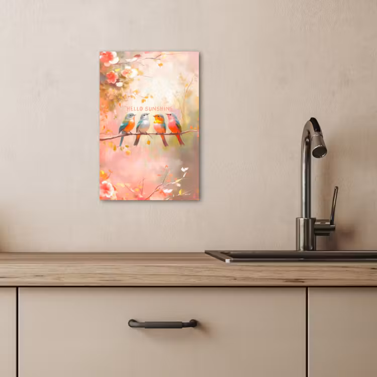 Tableau sur toile - Oiseaux - Branche - Citation - Rose — 2