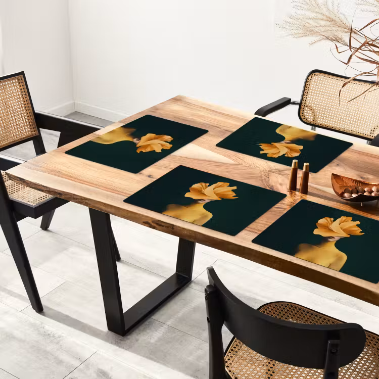 Sets de table en vinyle - Femme - Chapeau - Jaune — 4