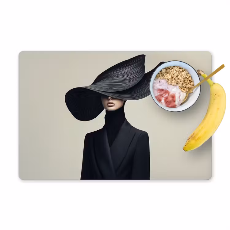 Sets de table en vinyle - Noir - Femme - Chapeau — 1