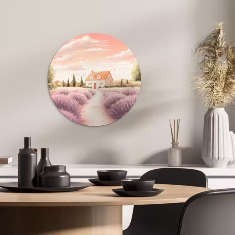 Tableau rond - Champ de lavande - Maison - Violet — 4