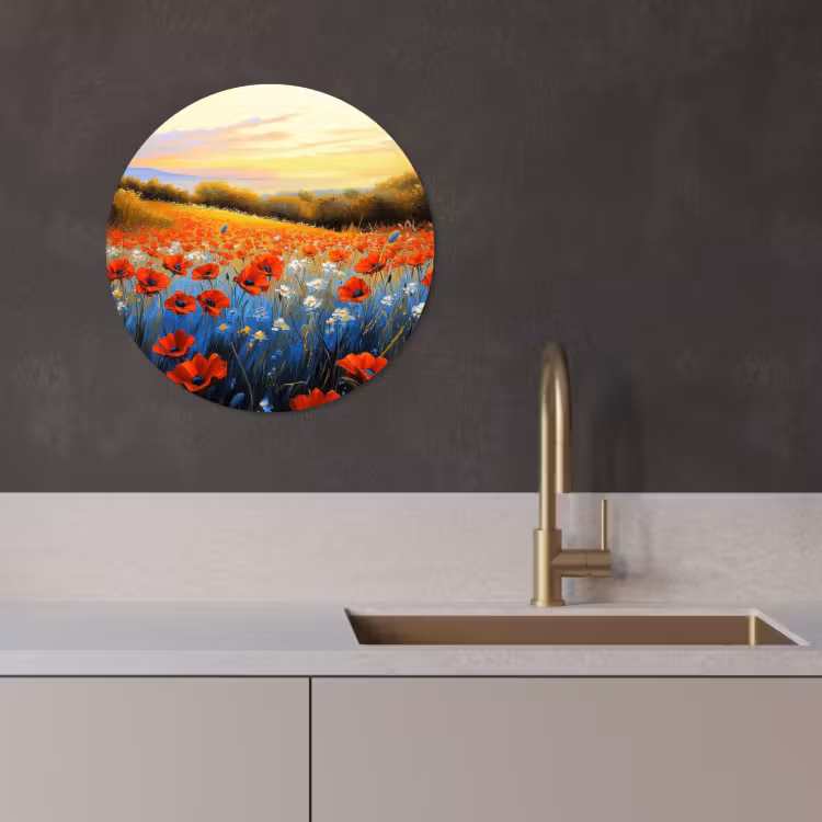 Tableau rond - Coquelicot - Champ de fleurs - Coloré — 2