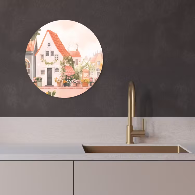 Tableau rond - Fleurs - Maisons - Village — 2