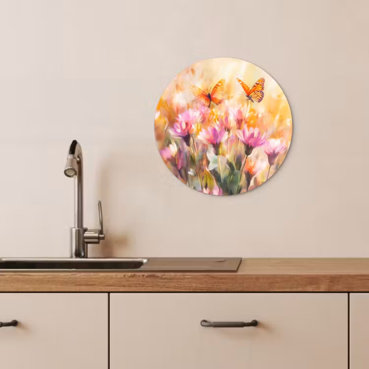 Tableau rond - Papillons - Orange - Fleurs — 3