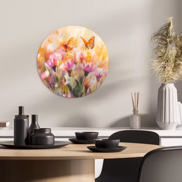 Tableau rond - Papillons - Orange - Fleurs — 4