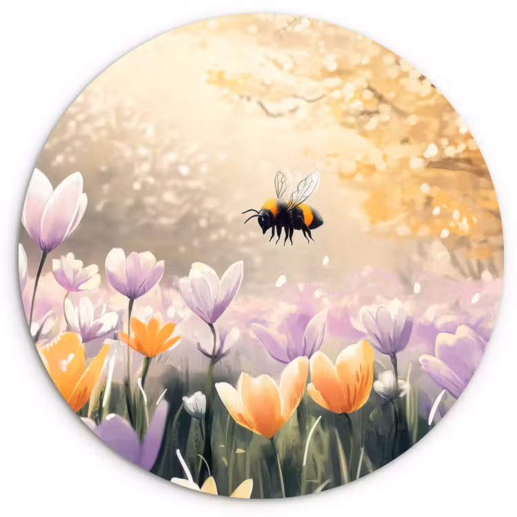 Tableau rond - Violettes - abeille - soleil — 3