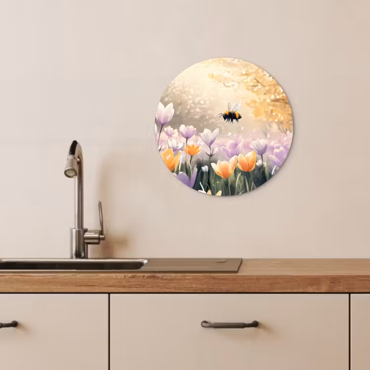Tableau rond - Violettes - abeille - soleil — 4
