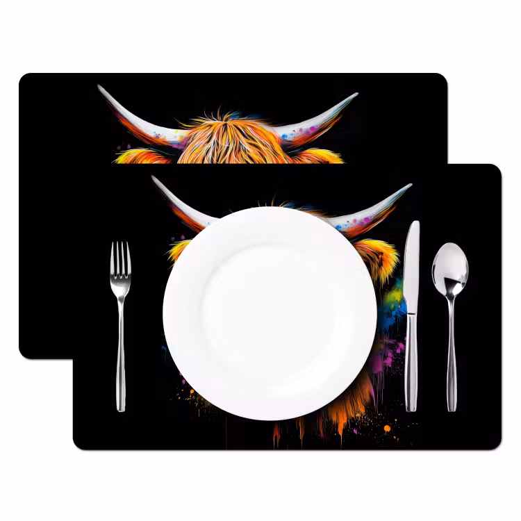 Sets de table - Highlander écossais - Graffiti - Coloré - Fleur - Animaux — 2