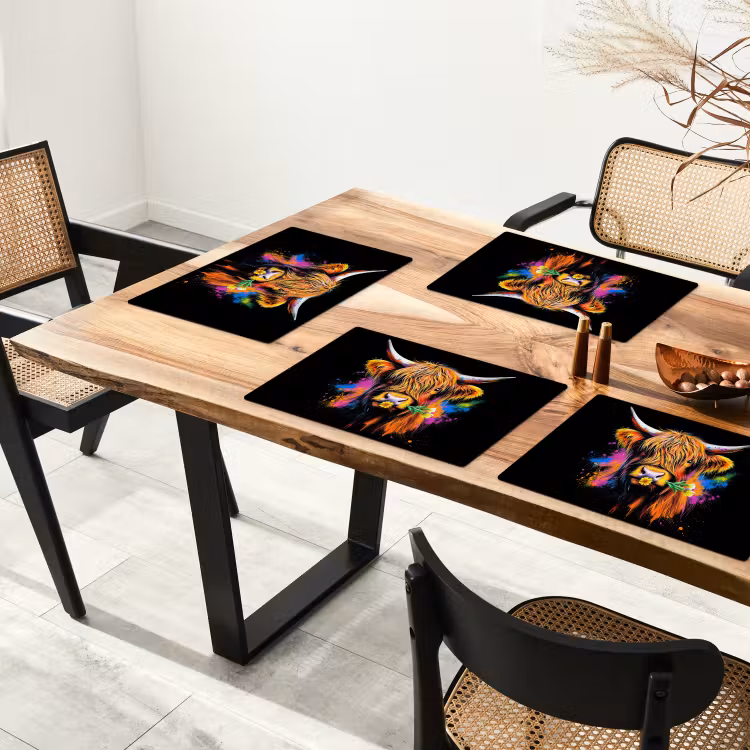 Sets de table - Highlander écossais - Graffiti - Coloré - Fleur - Animaux — 4