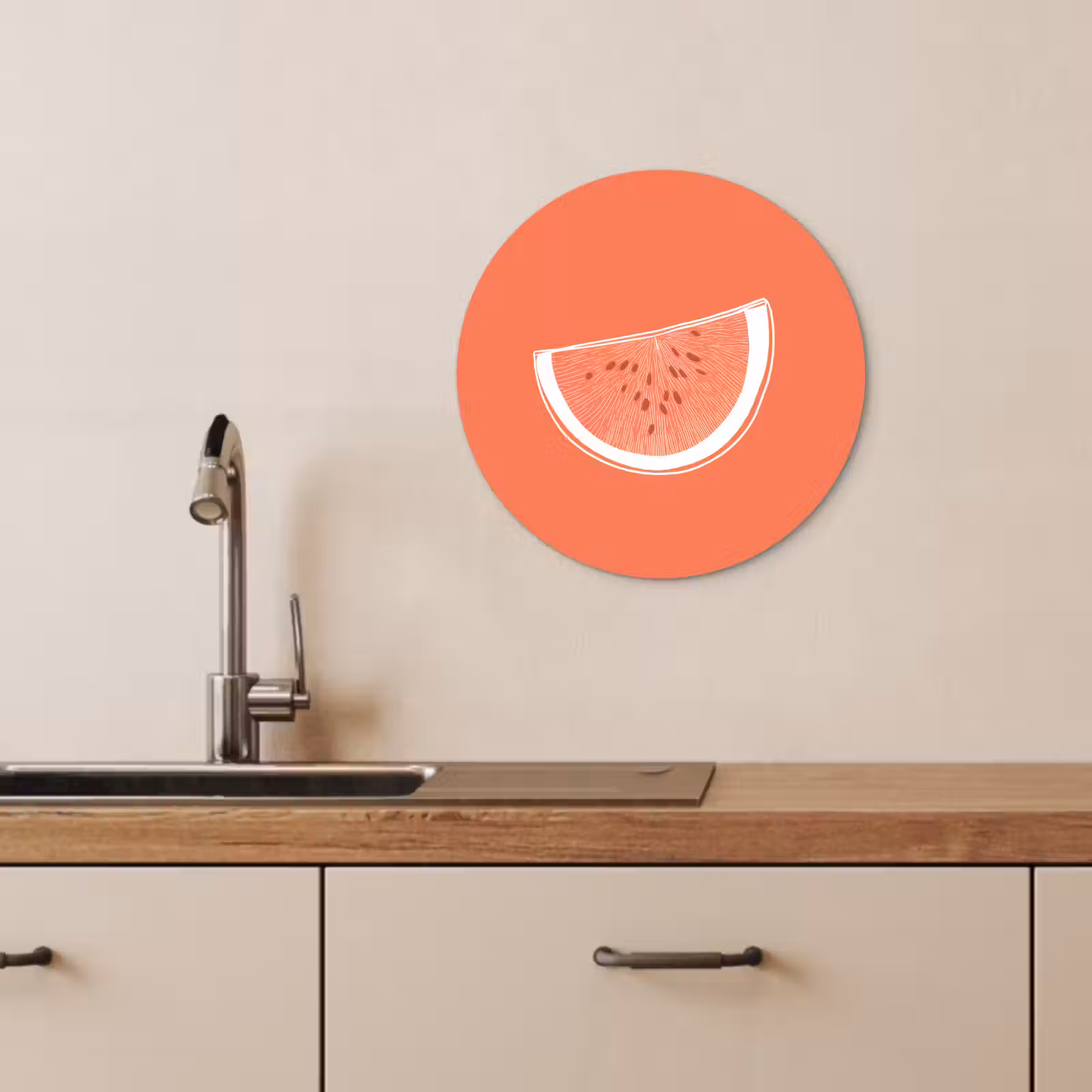 Tableau rond - Pastèque - Lignes - Rouge corail — 1