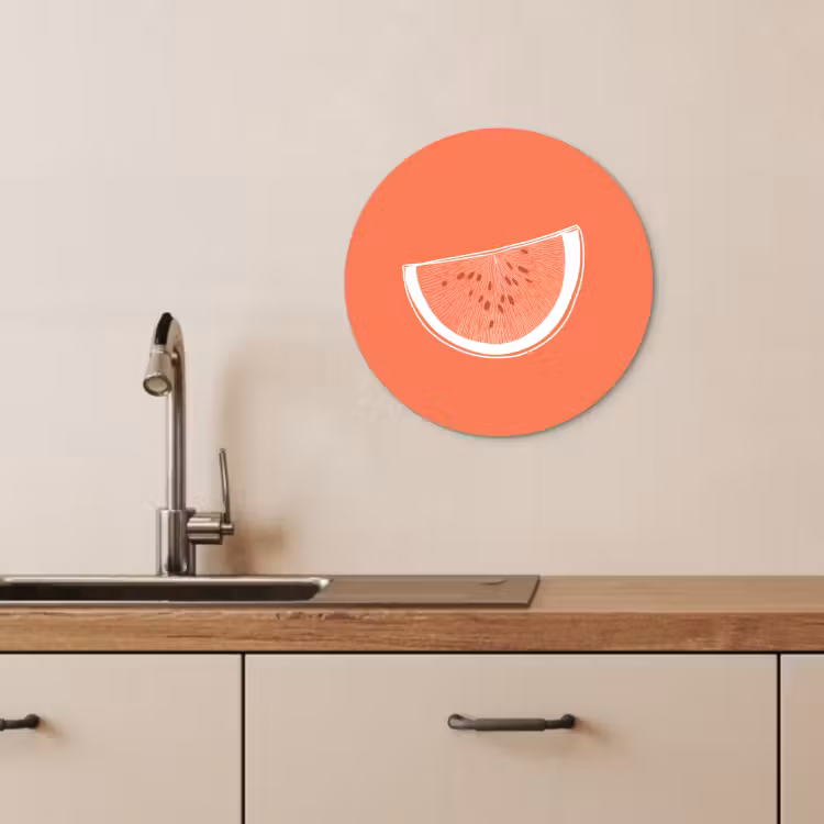 Tableau rond - Pastèque - Lignes - Rouge corail — 1