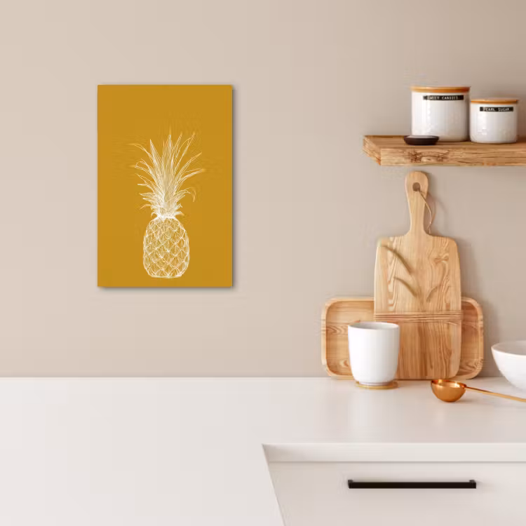 Tableau sur toile - Illustration au trait - Ananas - Couronne de feuilles - Jaune ocre — 4