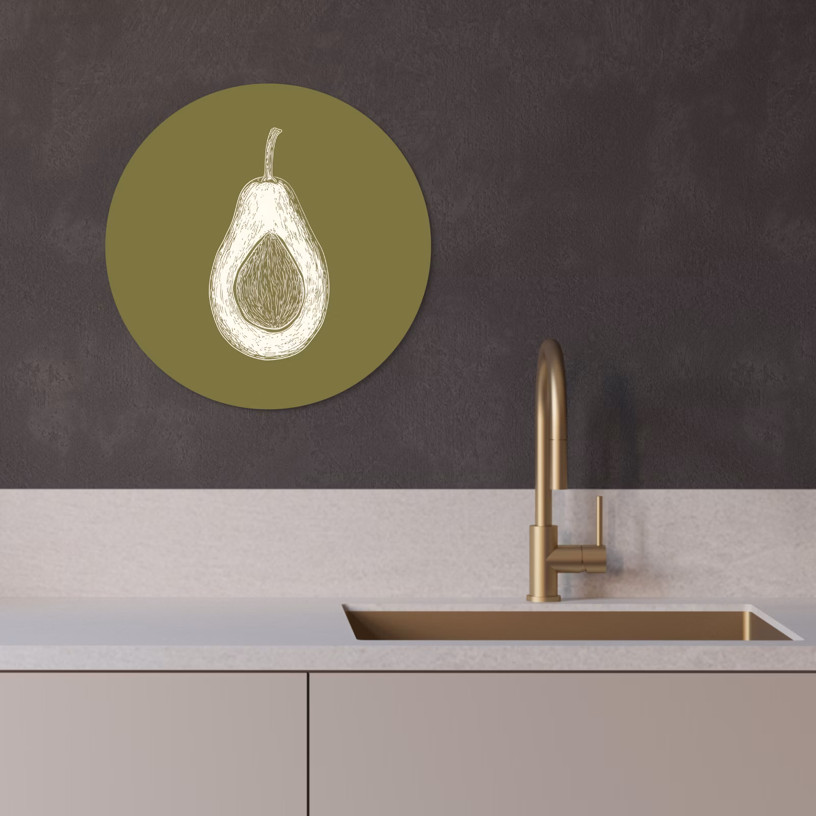 Tableau rond - Avocat - Minimaliste - Illustration - Vert — 1