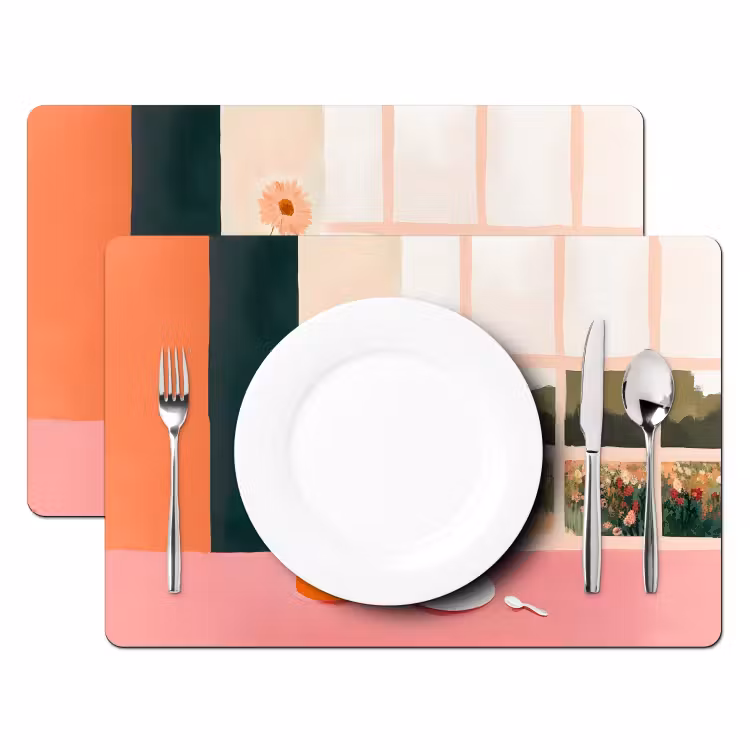 Sets de table en vinyle - Fleurs - Café - Fenêtre — 2