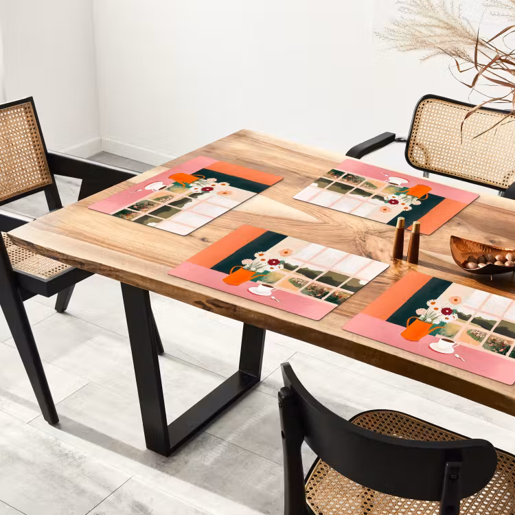 Sets de table en vinyle - Fleurs - Café - Fenêtre — 4