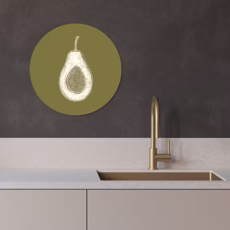 Tableau rond - Avocat - Minimaliste - Illustration - Vert — 1