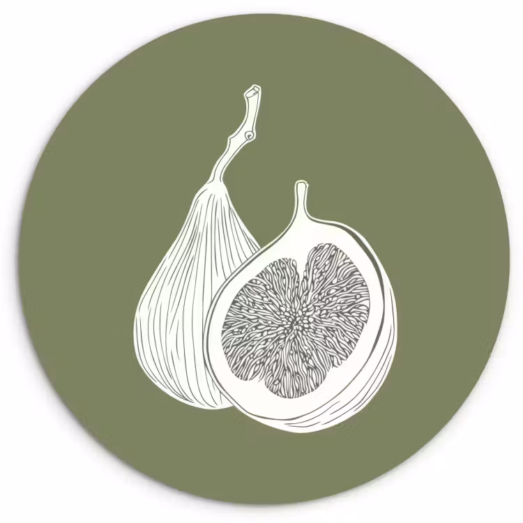 Tableau rond - Figues - Minimaliste - Dessiné - Vert mousse — 1