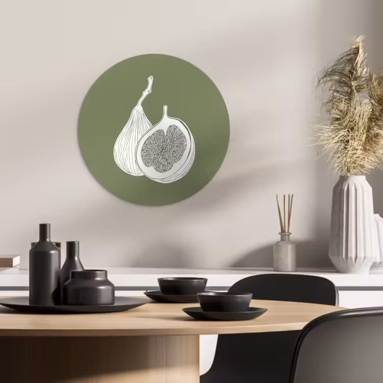 Tableau rond - Figues - Minimaliste - Dessiné - Vert mousse — 2