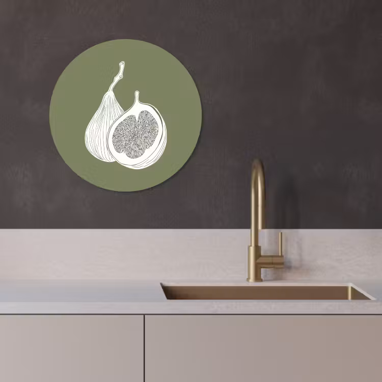 Tableau rond - Figues - Minimaliste - Dessiné - Vert mousse — 3