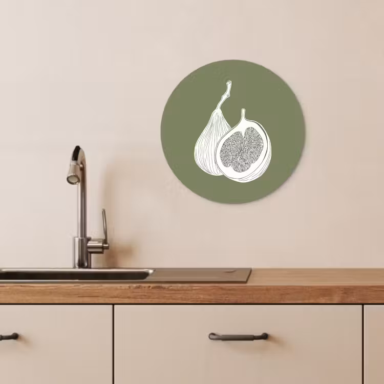 Tableau rond - Figues - Minimaliste - Dessiné - Vert mousse — 4