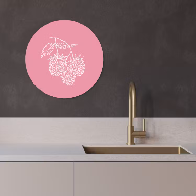 Tableau rond - Framboises - Tige - Dessinée - Rose — 2
