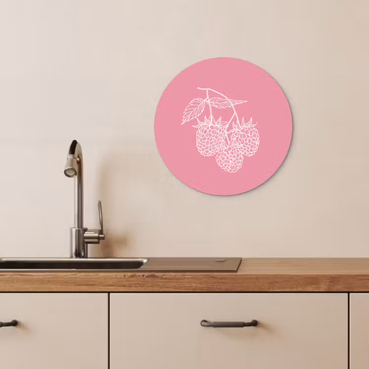 Tableau rond - Framboises - Tige - Dessinée - Rose — 4