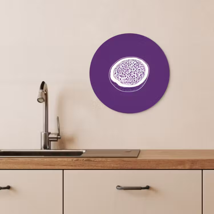 Tableau rond - Fruit de la passion - Graines - Violet - Minimaliste — 2