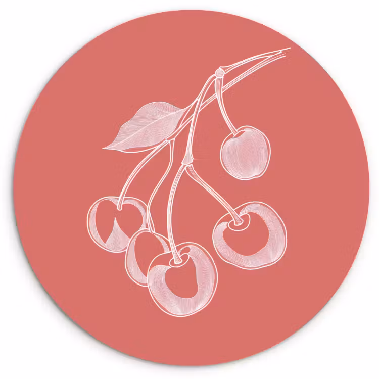 Tableau rond - Illustration de ligne - Cerisier - Branche - Blanc — 2