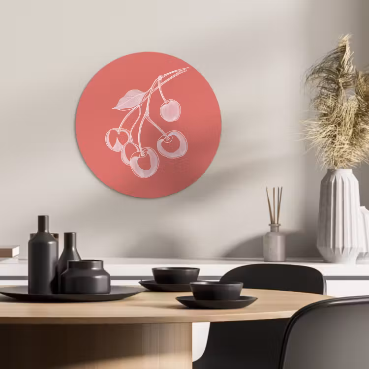Tableau rond - Illustration de ligne - Cerisier - Branche - Blanc — 3