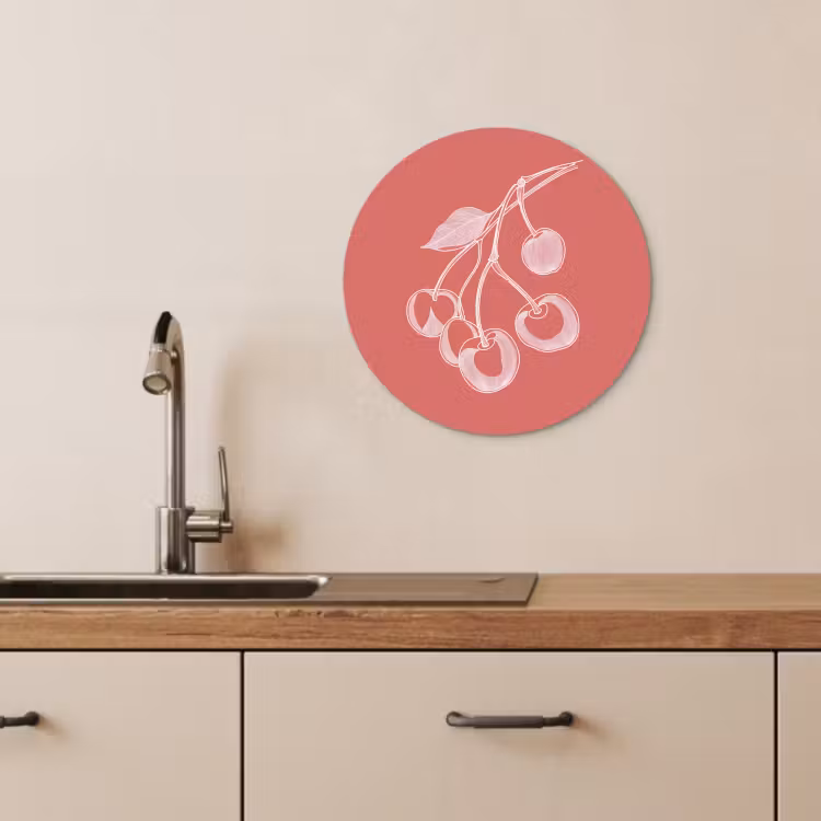 Tableau rond - Illustration de ligne - Cerisier - Branche - Blanc — 4