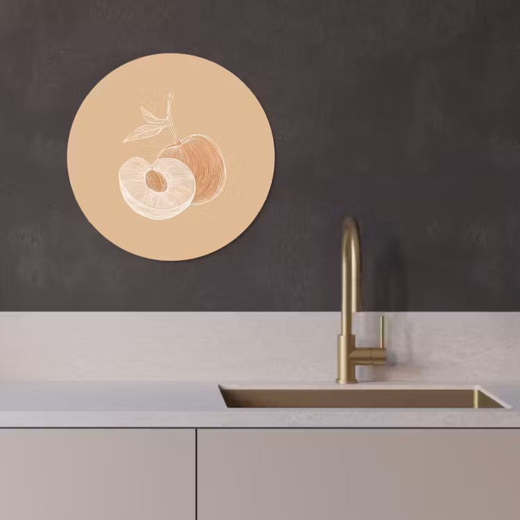 Tableau rond - Pêche - Dessin au trait - Fosse - Beige — 2