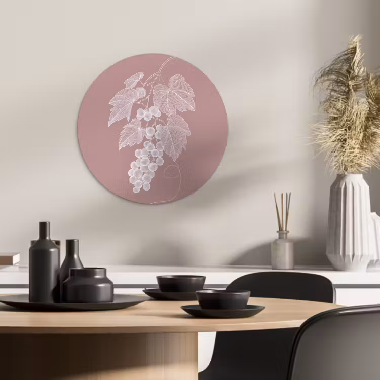 Tableau rond - Treillis - Raisins - Illustration - Feuilles — 2