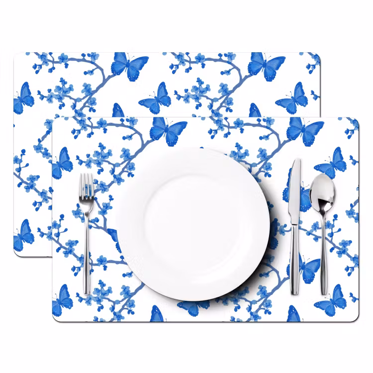 Set de table – 6 pièces - Papillon - Fleurs - Bleu — 2