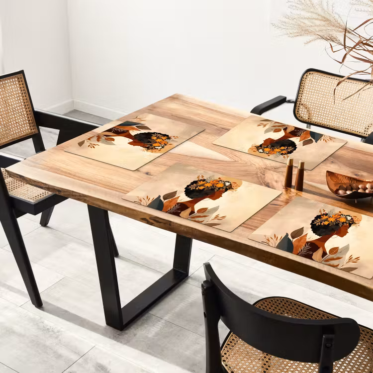 Sets de table en vinyle - Femme - Boucles - Fleurs - Beige — 4