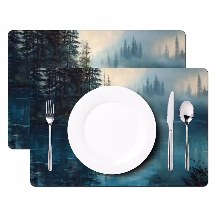 Sets de table en vinyle - Forêt - Eau - Canards - Brumeux — 2