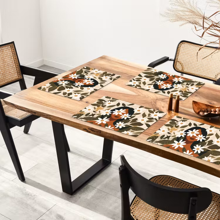 Sets de table en vinyle - Illustration - Femme - Marguerites - Blanc — 4