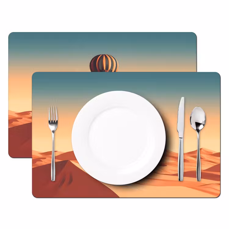 Sets de table en vinyle - Montgolfière - Désert - Coucher de soleil - Bleu — 2