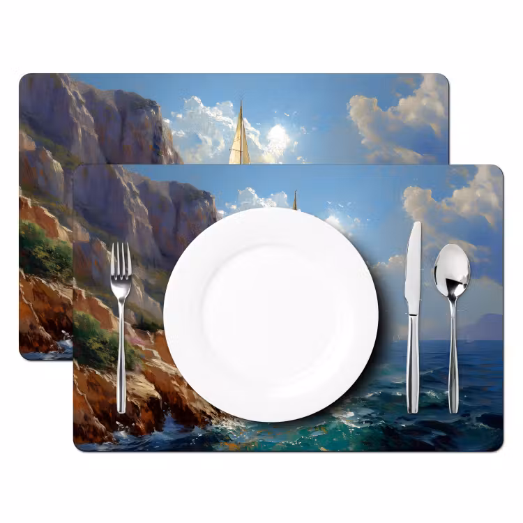 Sets de table en vinyle - Voilier - Mer - Rochers - Nuages — 2