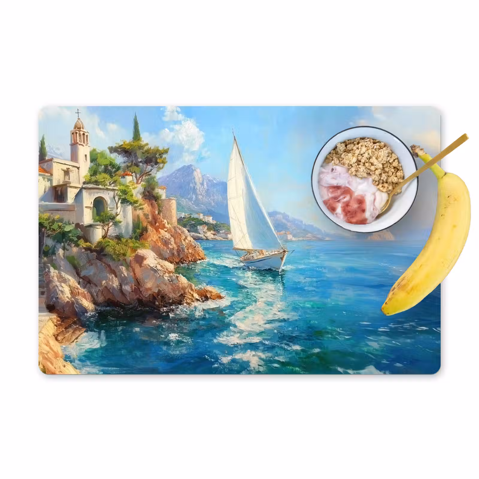 Sets de table en vinyle - Voilier - Rochers - Côte - Maisons — 1